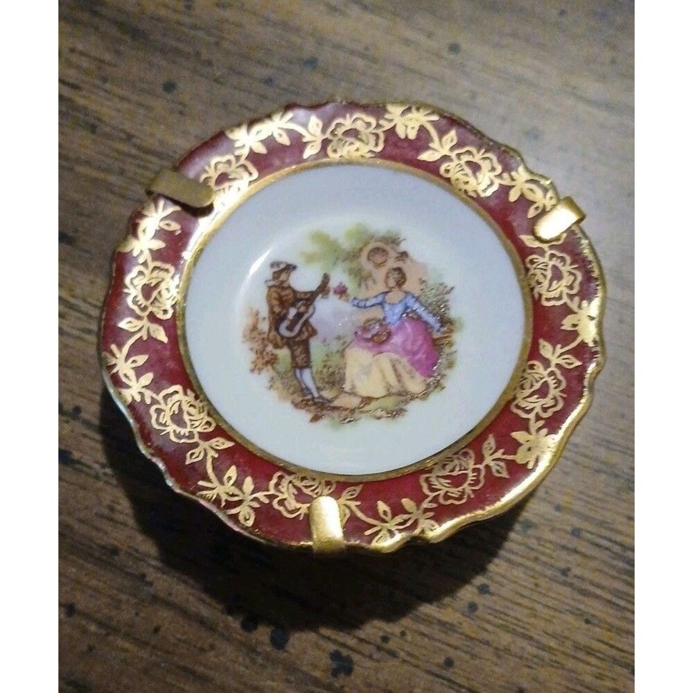 Vtg Limoges France Fragonard Courting Couple Miniature Porcelain Plate 3.25